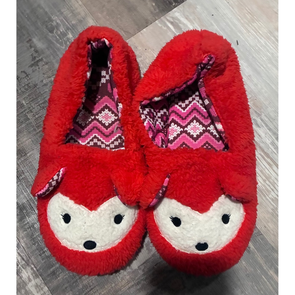 Couture Fox Slippers Cozy Plush Red Womens Size M 7 8 Warm Winter House Shoes
